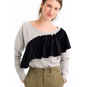 J.Crew Womens Gray Black Ruffle Sweatshirt 100% Cotton Long Sleeve Casual Top M